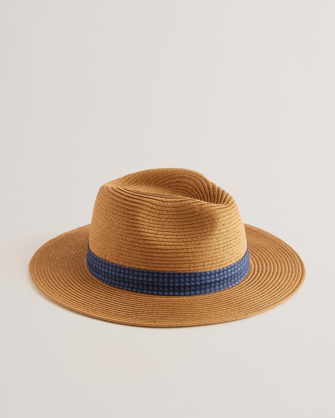 Chapeau Ted Baker Woven Fedora With Printed Trim Beige Homme | CKF-48138228